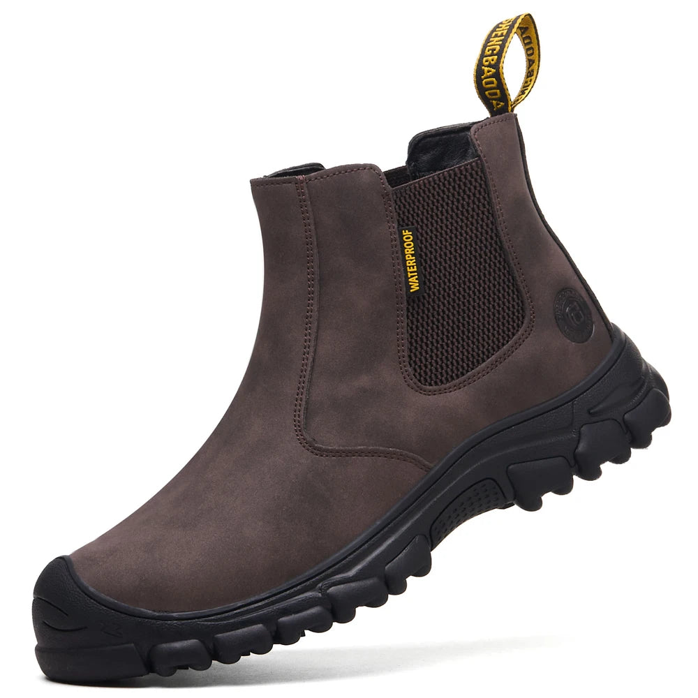 LOR MALE New Safety Boots Men Waterproof Leather Boots Steel Toe Shoes Anti-Smash Anti Puncture Work Boots Indestructible Shoes Non-slip