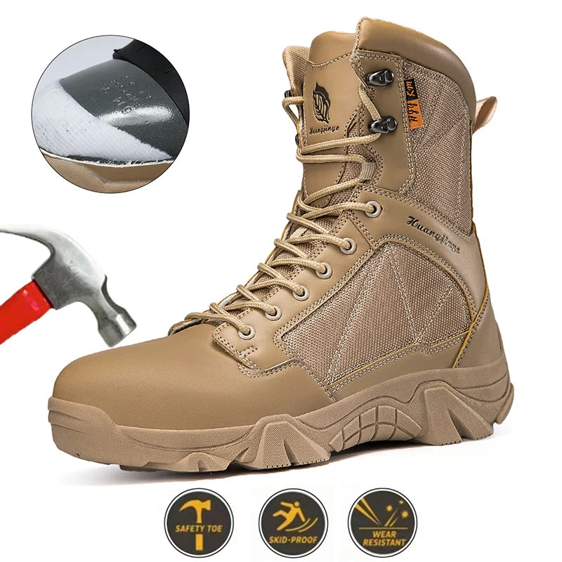 LOR MALE High-Top Anti-Smashing Work Boots Outdoor Waterproof Safety Shoes Steel Toe Non Slip Men's Boots Fashion Protective Men Shoes