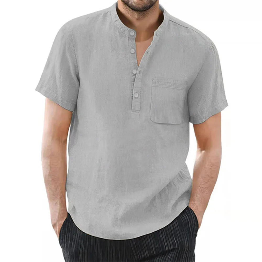 LOR MALE Men's Short Sleeve T-shirt Cotton and Linen Casual Men T-shirts Solid Color Summer Shirt Male Cozy Breathable