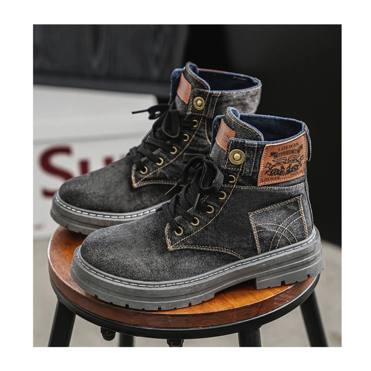 LOR MALE 2026 New Men's High Top Denim Boots, Casual Sports Shoes, Trendy and Fashionable Men's Boots