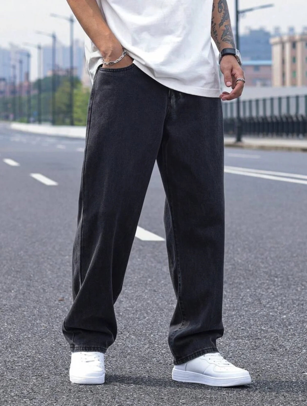 LOR MALE 2025 New Men's Casual Long Jeans, Classic Men's Straight-Leg Jeans & Wide-Leg Jeans, Solid Color