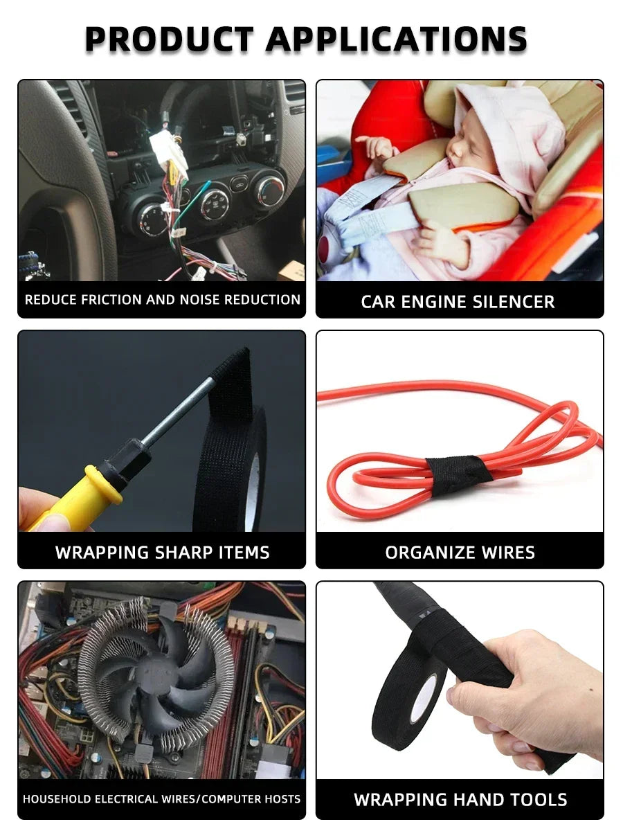 LOR MALE 1/3/5 Roll Heat-resistant Adhesive Cloth Fabric Tape 9-50mm For Automotive Cable Tape Harness Wiring Loom Electrical Heat Tapes