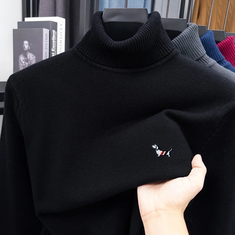 LOR MALE High Quality Man Spring Long-Sleeved Knitwear Dog Print High Neck Hot Pullover Versatile Trend Leisure Warm Sweater MensClothing