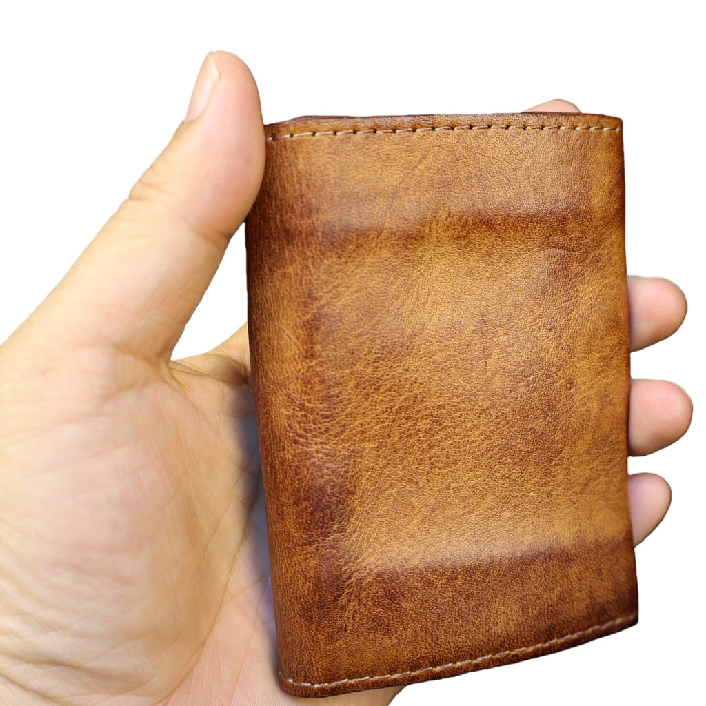 LOR MALE Genuine Cowhide Leather Wallet Women Vintage Handmade Short Small Wallets Comp