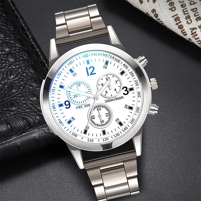 LOR MALE 1/2PCS Men Business Watches Steel Band Quartz Watch with Bracelet（Box not