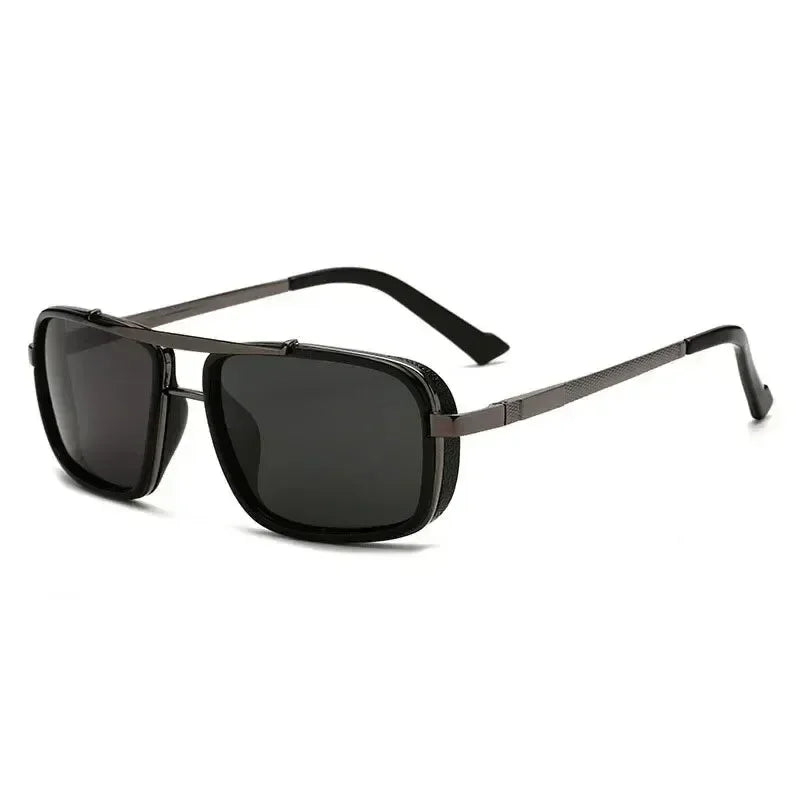 LOR MALE Polarized Punk Sunglasses Men Vintage Steampunk Square Sun Glasses Male Drivin