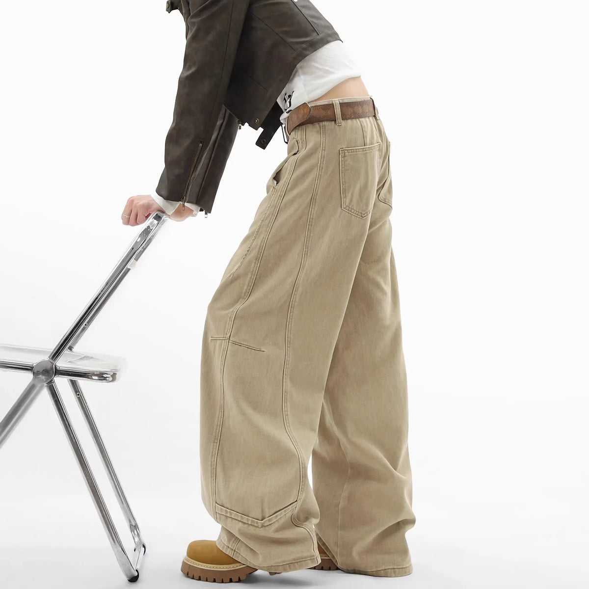 LOR MALE Jeans for Men and Women, Autumn Vintage High Street Workwear, Loose Casual Wide Leg Pants