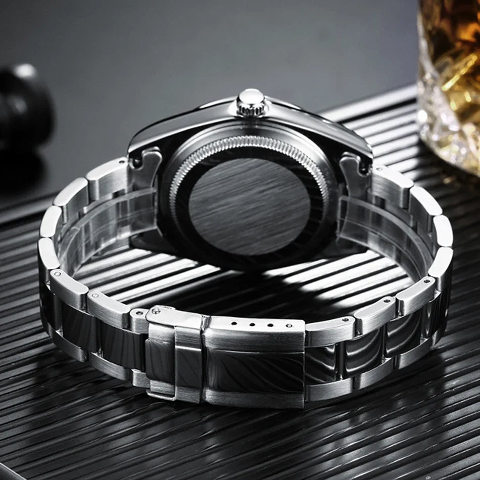 LOR MALE Automatic Watches Mechanical Self Wind Stainless Steel Luxury Red Yellow Blue