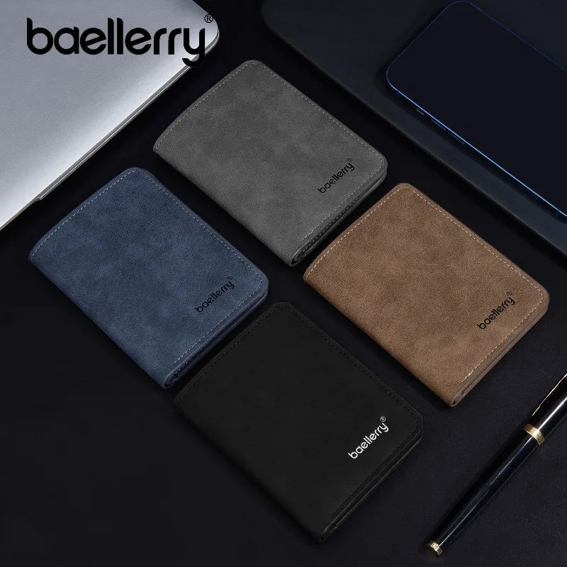 LOR MALE Baellerry Thin Sanded Leather Wallet Casual Business Multi-Function Bifold Dri