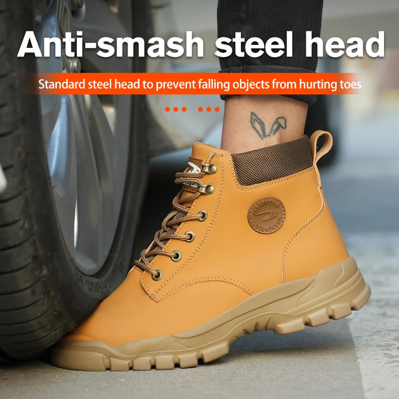 LOR MALE Indestructible Work Boots Construction Safety Shoes Steel Toe Lightweight Shoes for Men Women Anti-smash Steel Toe Sneakers