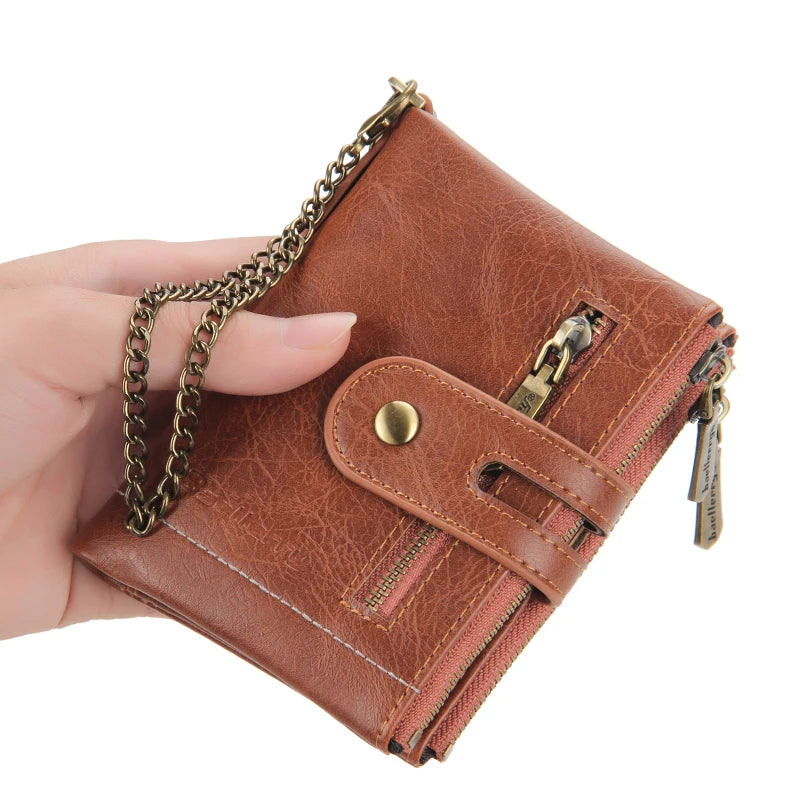 LOR MALE Business Men Wallets Pu Leather Short Card Holder Chain Luxury Brand