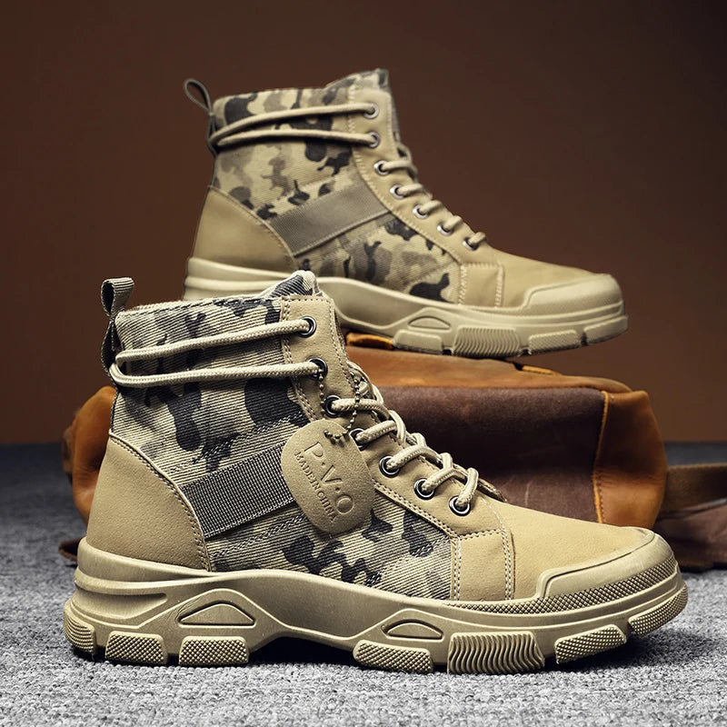 LOR MALE High-Top Boots for Men Autumn Camouflage Desert Casual Flats Mens Boot Breathable Non Slip Work Shoes for Men Zapatillas Hombre