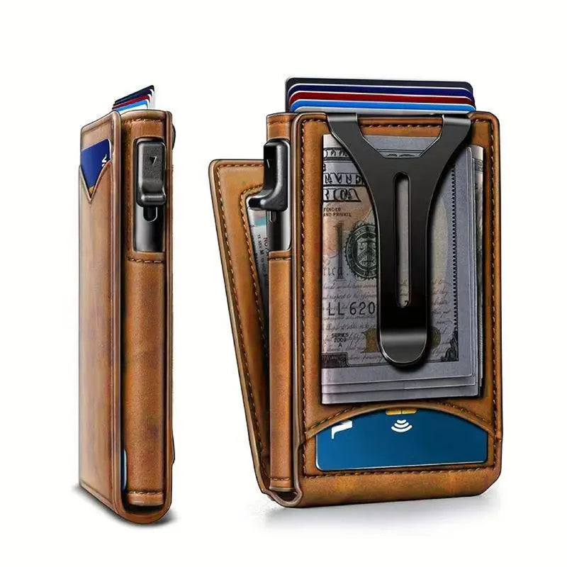 LOR MALE Hot Sale Man’s Double Flip Wallet Multifunctional Metal Flip Wallet RFID Anti-Theft Money Holder