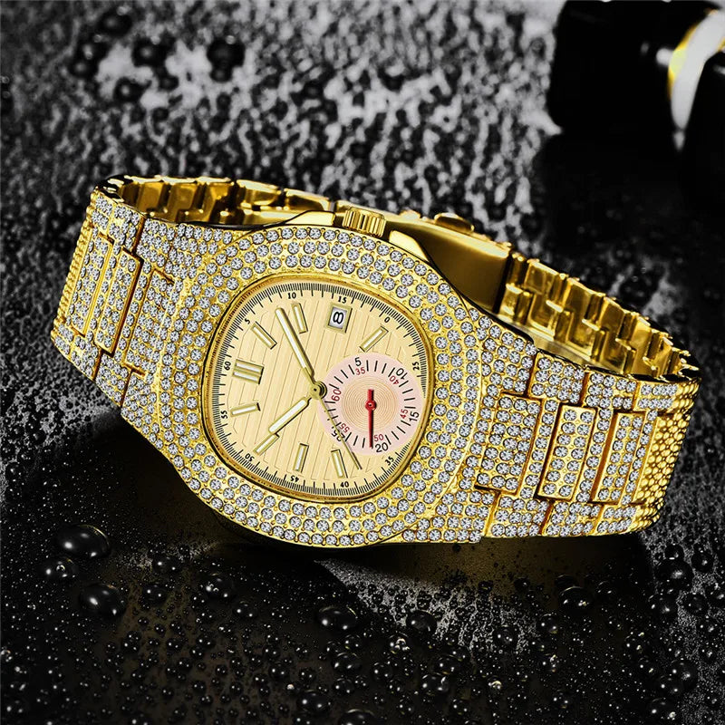 LOR MALE Hip Hop Watches Reloj Hombre Alloy Band Diamond Calendar Gifts Quartz