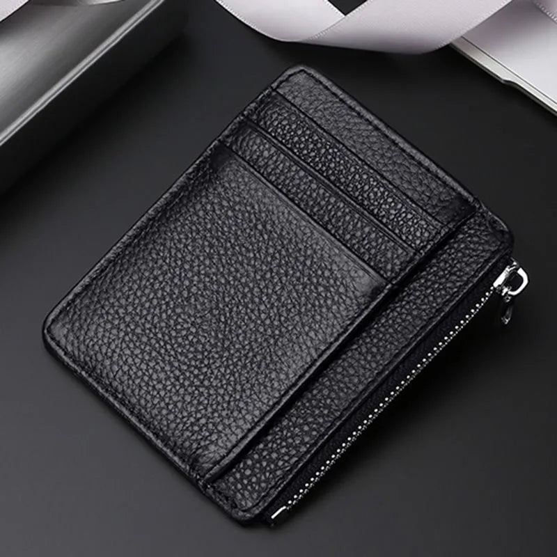 LOR MALE Slim Card Holders Wallets Pu Leather Cardholder Purses with Zip Coin