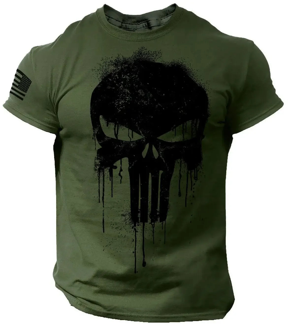 LOR MALE Men's T shirt for men 3D Print Military Patriotic Skull Dropped T Shirt Oversized Short-Sleeved Sportswear Men Clothing Top Tees
