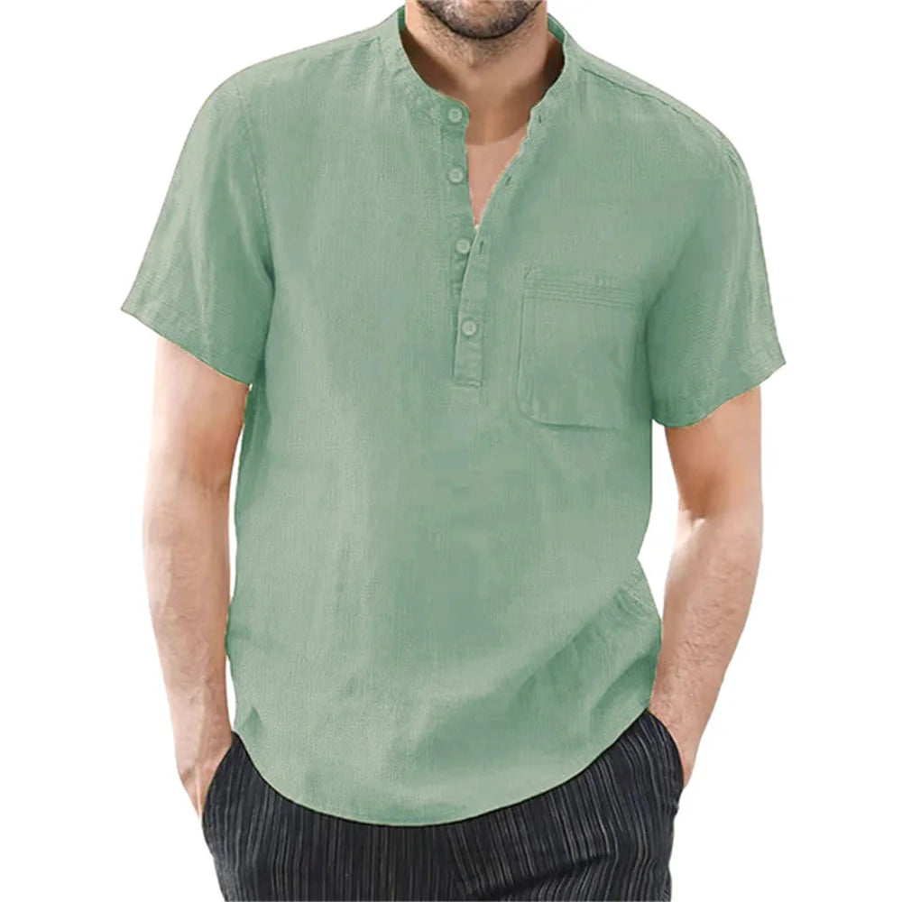 LOR MALE Men's Short Sleeve T-shirt Cotton and Linen Casual Men T-shirts Solid Color Summer Shirt Male Cozy Breathable