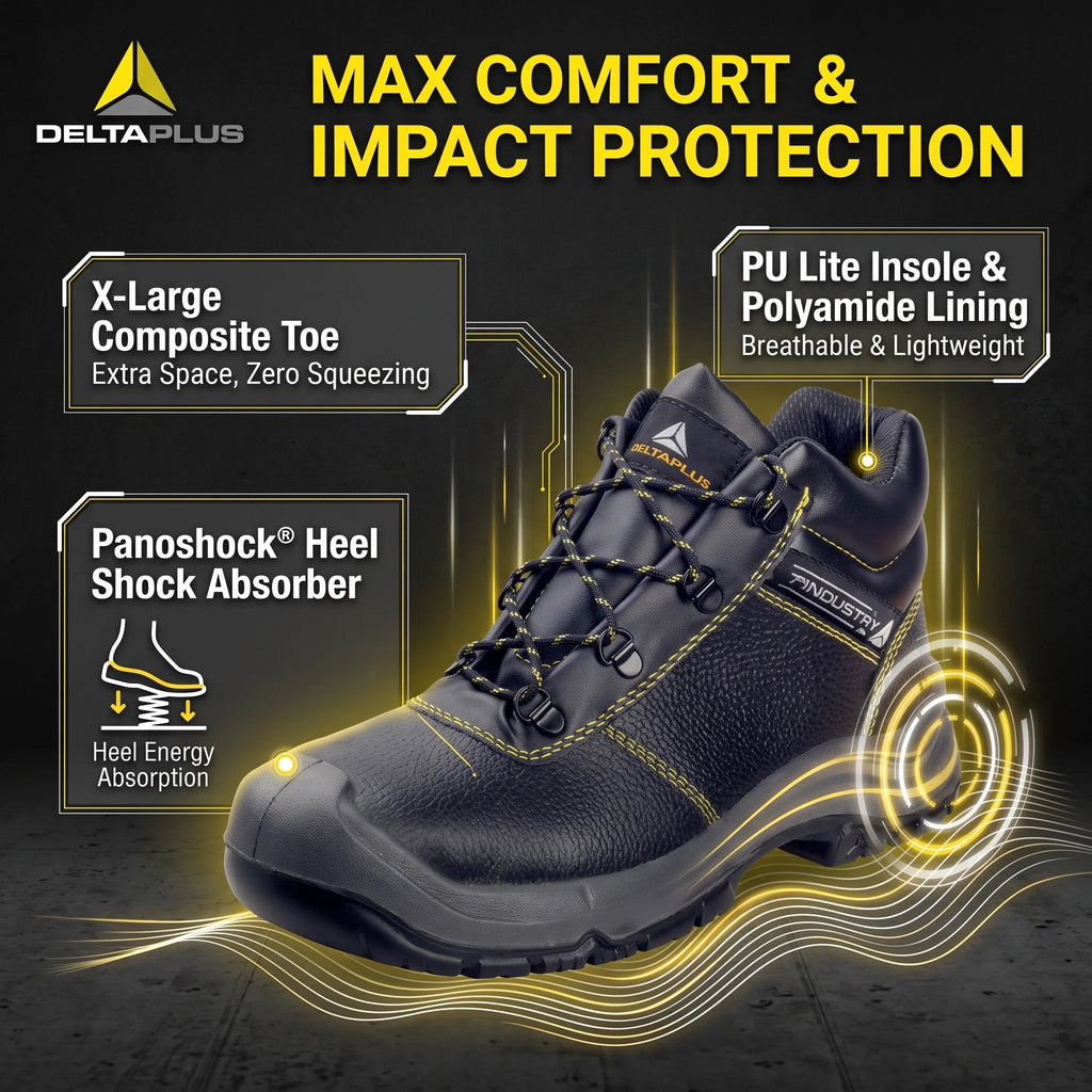 LOR MALE Work Boots for Man Steel Toe High Top Leather Safety Shoes Non Slip Heat Resistant Heavy Duty Rubber Sole Industrial Protective