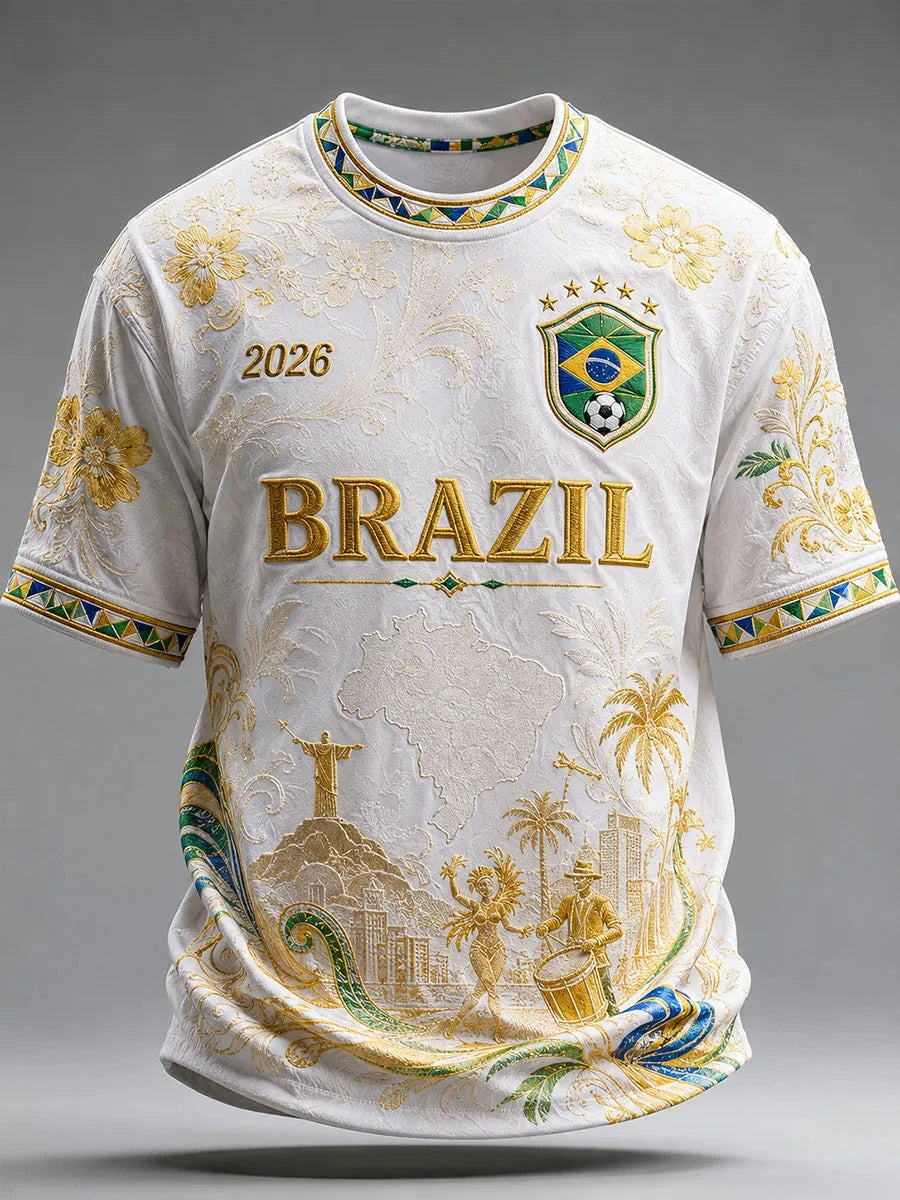 2026 Brazil National Football Team Graphic T-Shirt, Unisex 3D Printed Breathable Quick Dry Short Sleeve Tee