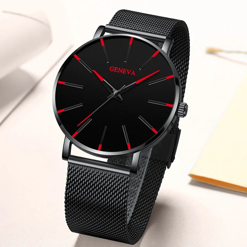 LOR MALE Watches Top Brand Luxury Quartz Watch Men Casual Slim Mesh Steel