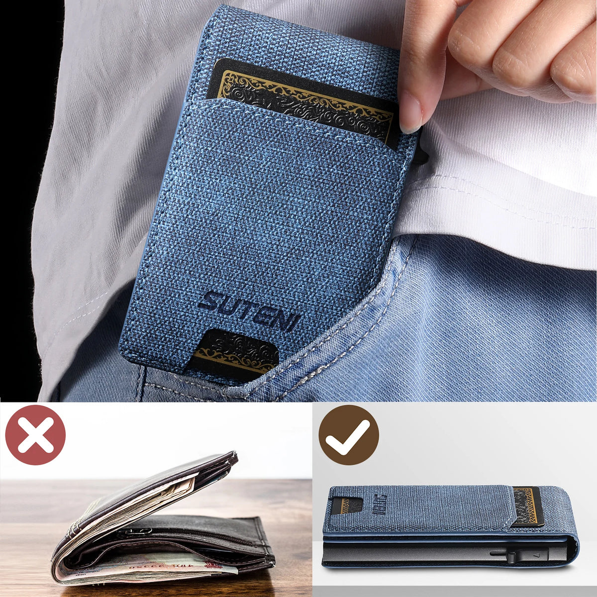 LOR MALE Push-out Card High Quality Faux Leather Card Holder Wallet Holder Large Capacity Can Hold 1-12 Cards 1 Photo Black/Brown/Blue