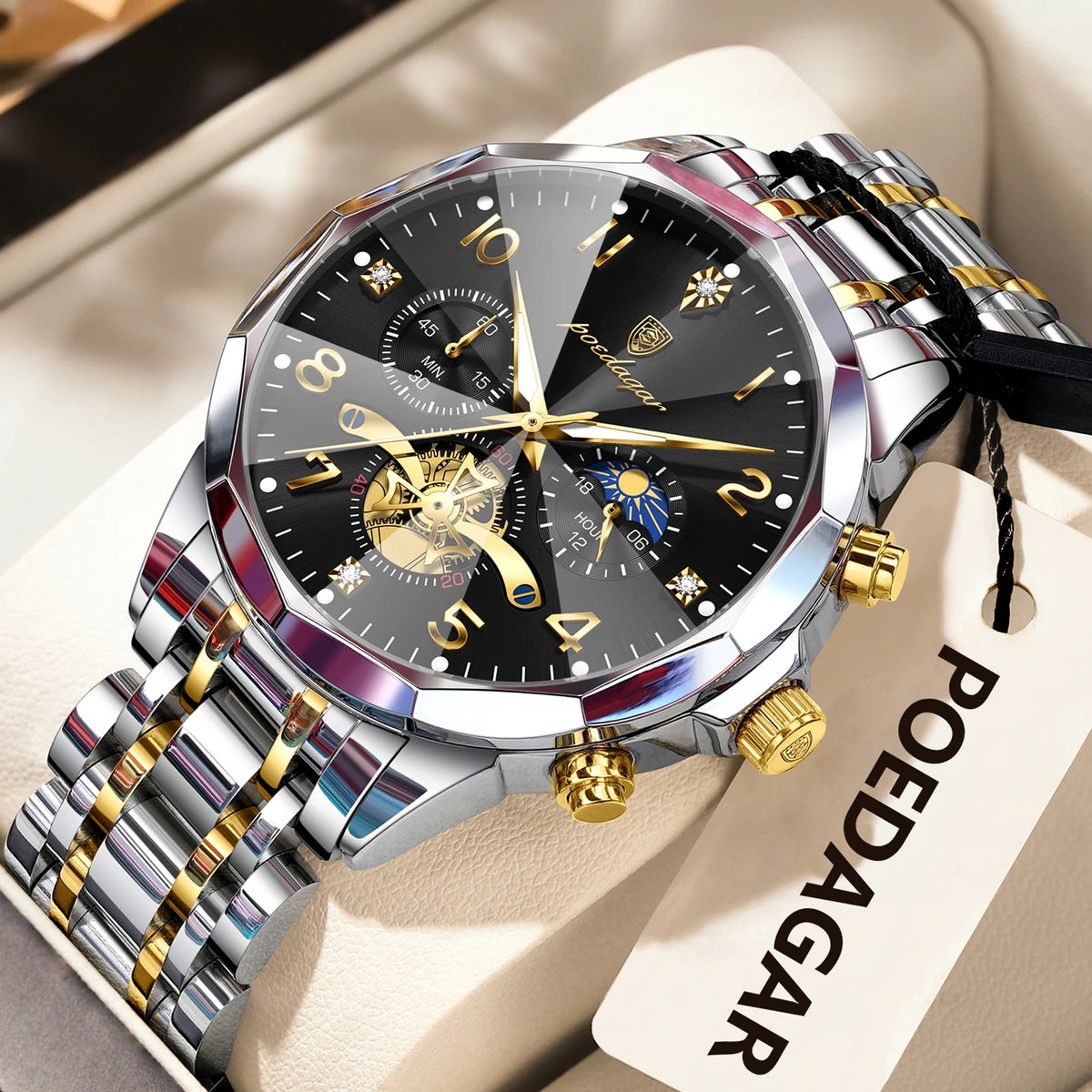 LOR MALE POEDAGAR Luxury High Quality Man Wristwatch Chronograph Stainless Steel Quartz Men's Watches Waterproof Luminous Men Clock Reloj