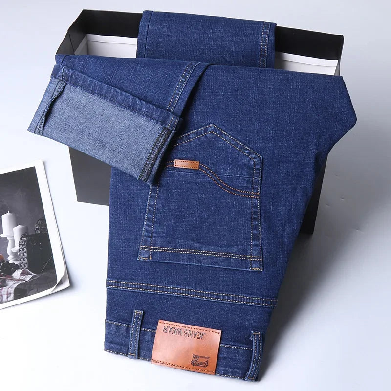 LOR MALE 2025 NEW Men's Fashion Business Jeans Classic Style Casual Stretch Slim Jean Pants Male Brand Denim Trousers Black Blue