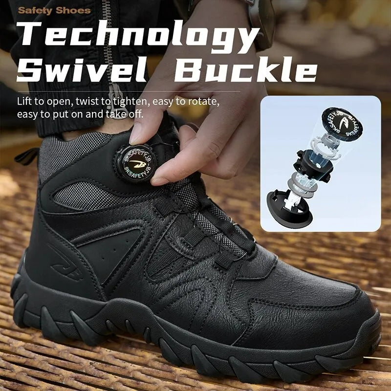 LOR MALE New Men's Safety Boots Work Boots Anti-smashing Anti-puncture Men Boots High Top Outdoor Safety Shoes Protective Steel Toe Shoes