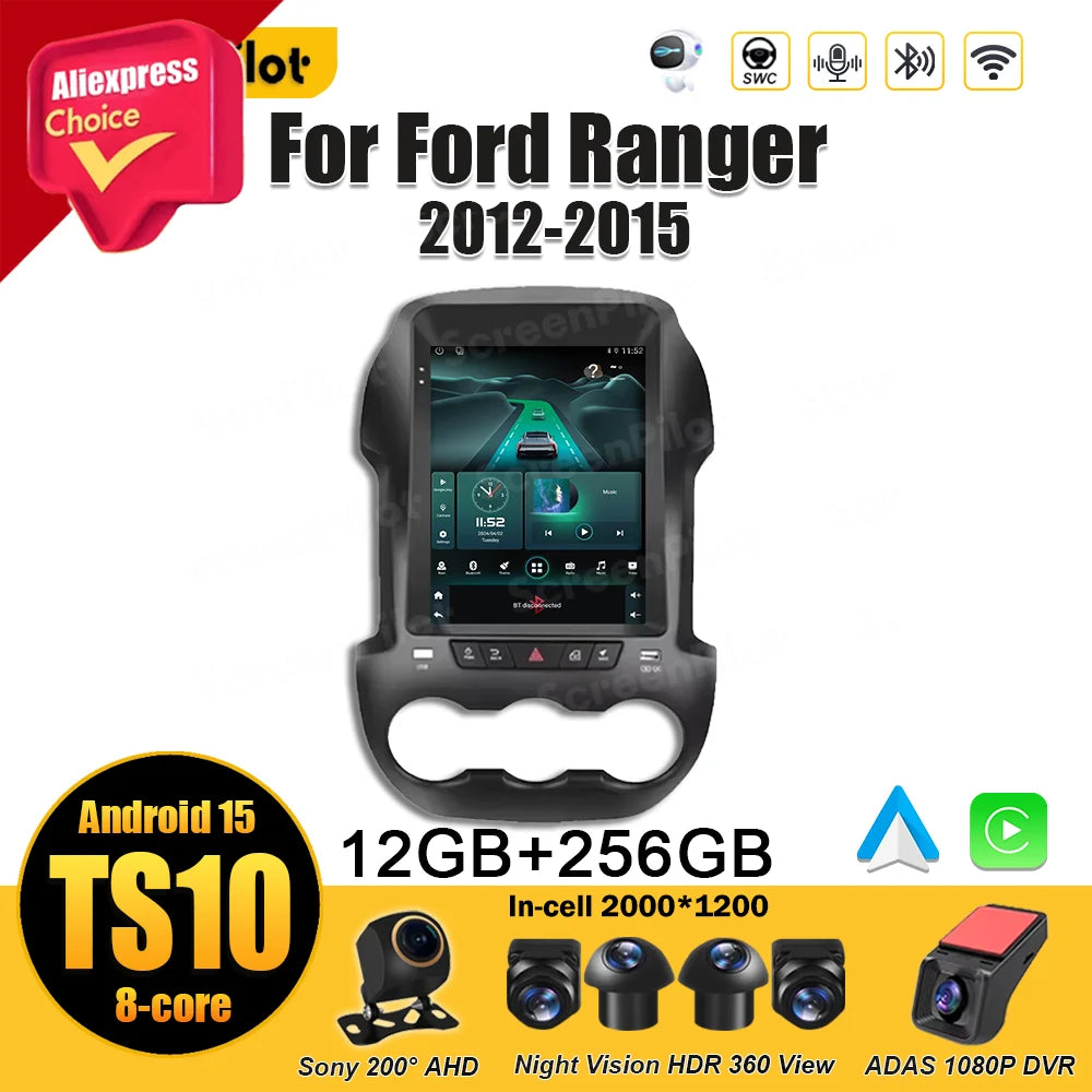 LOR MALE For Ford Ranger 2012 2013-2015 9.7 Inch Android 16 Car Stereo GPS Navi CarPlay Canbus DSP QLED Touch Screen 2 DIN 8Core SWC BT