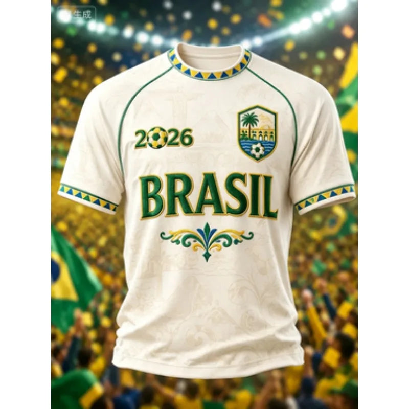 2026 Brazil National Football Team Graphic T-Shirt, Unisex 3D Printed Breathable Quick Dry Short Sleeve Tee
