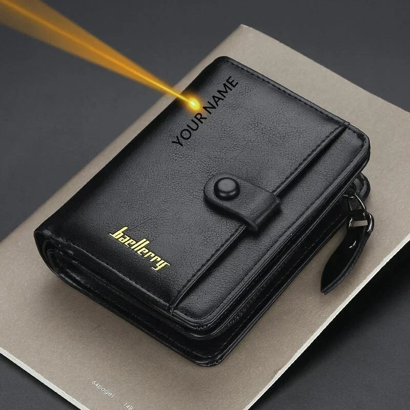 LOR MALE Custom Engrave Name High Quality Man Short Wallets Personalized Name Zipper Coin Pocket Wallet Christmas Father's Day Gift
