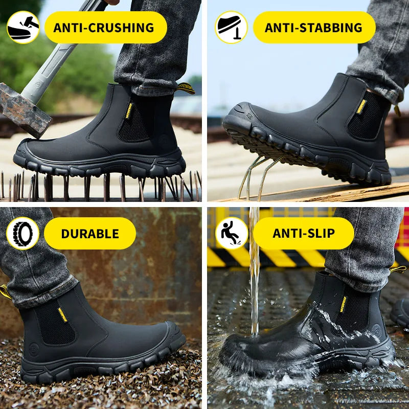 LOR MALE New Safety Boots Men Waterproof Leather Boots Steel Toe Shoes Anti-Smash Anti Puncture Work Boots Indestructible Shoes Non-slip