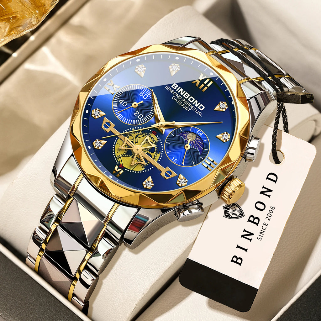 LOR MALE BINBOND Luminous Waterproof Accurate Quartz Watches For Men Chronograph Sturdy Men's Wristwatch Luxury Business Casual Reloj