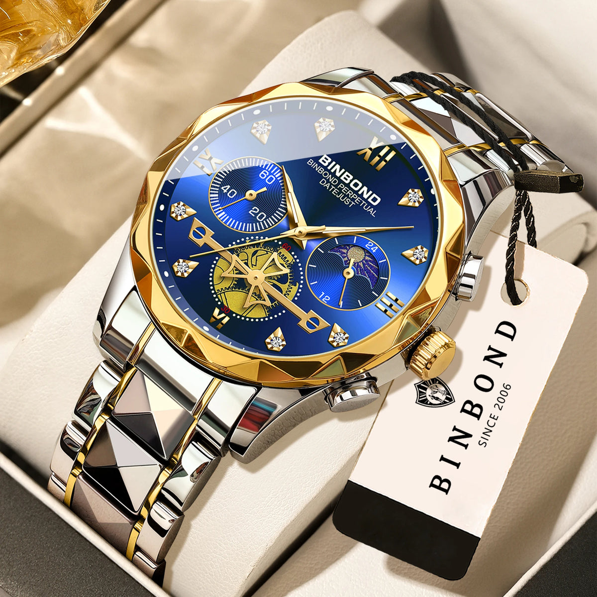 LOR MALE BINBOND Luminous Waterproof Accurate Quartz Watches For Men Chronograph Sturdy Men's Wristwatch Luxury Business Casual Reloj