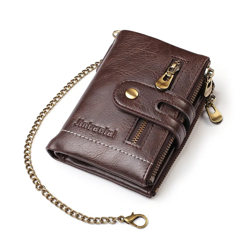 LOR MALE New Men Wallets PU Leather Short Card Holder Chain Luxury Brand Men's Purse High Quality Classic Retro Male Wallet