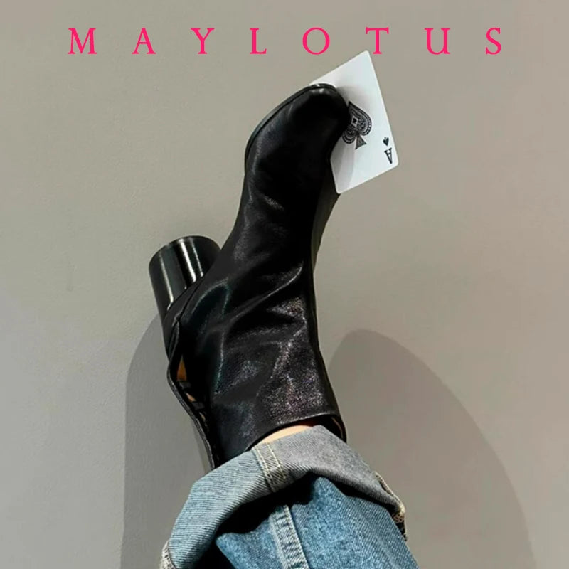 LOR MALE 2025 Design Leather Tabi Boots Fashion Round Toe Chunky Mid Calf Boots Autumn Winter Split Toe Shoes