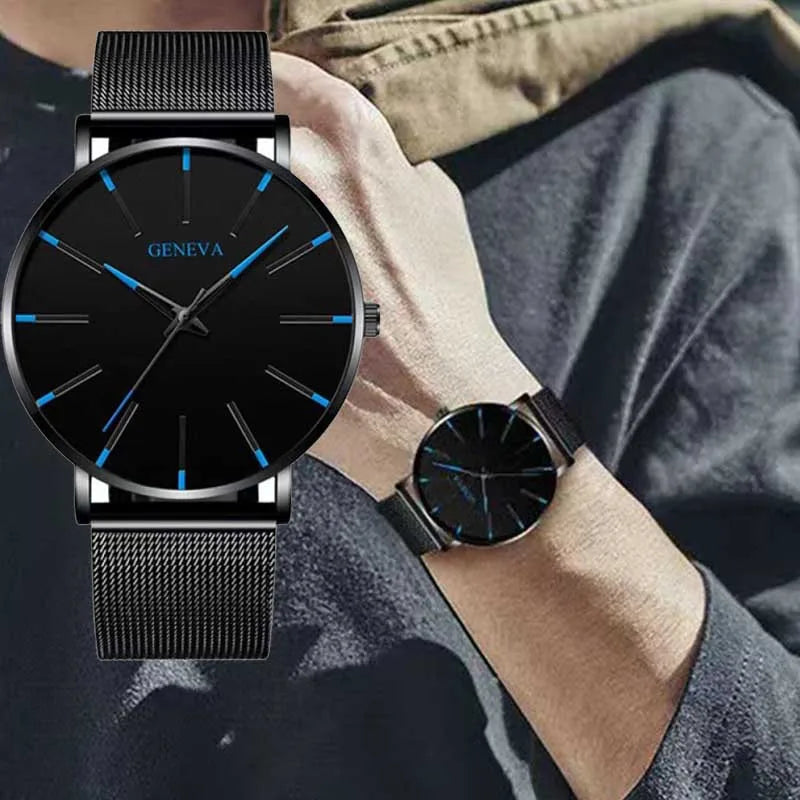 LOR MALE Watches Top Brand Luxury Quartz Watch Men Casual Slim Mesh Steel