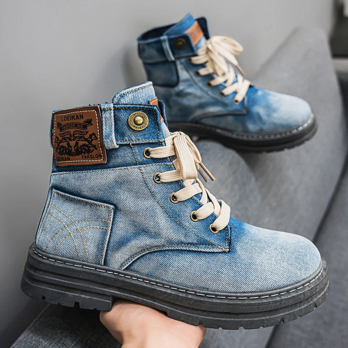 LOR MALE 2026 New Men's High Top Denim Boots, Casual Sports Shoes, Trendy and Fashionable Men's Boots