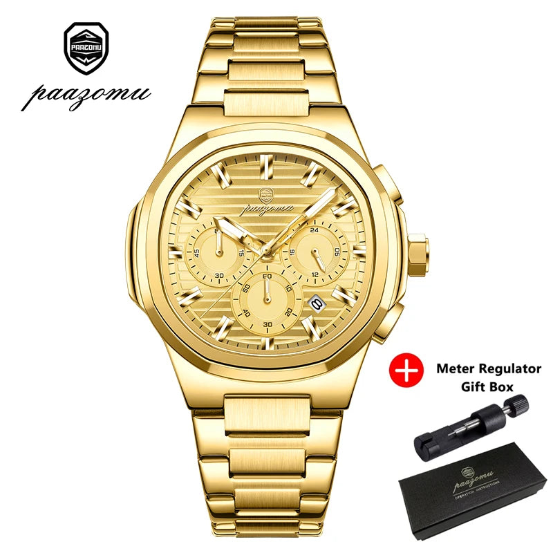 LOR MALE PAAZOMUTop High Quality Man Watch Luminous Waterproof Stainless Steel Men Clock Date Chronograph Quartz Business Men's Watches