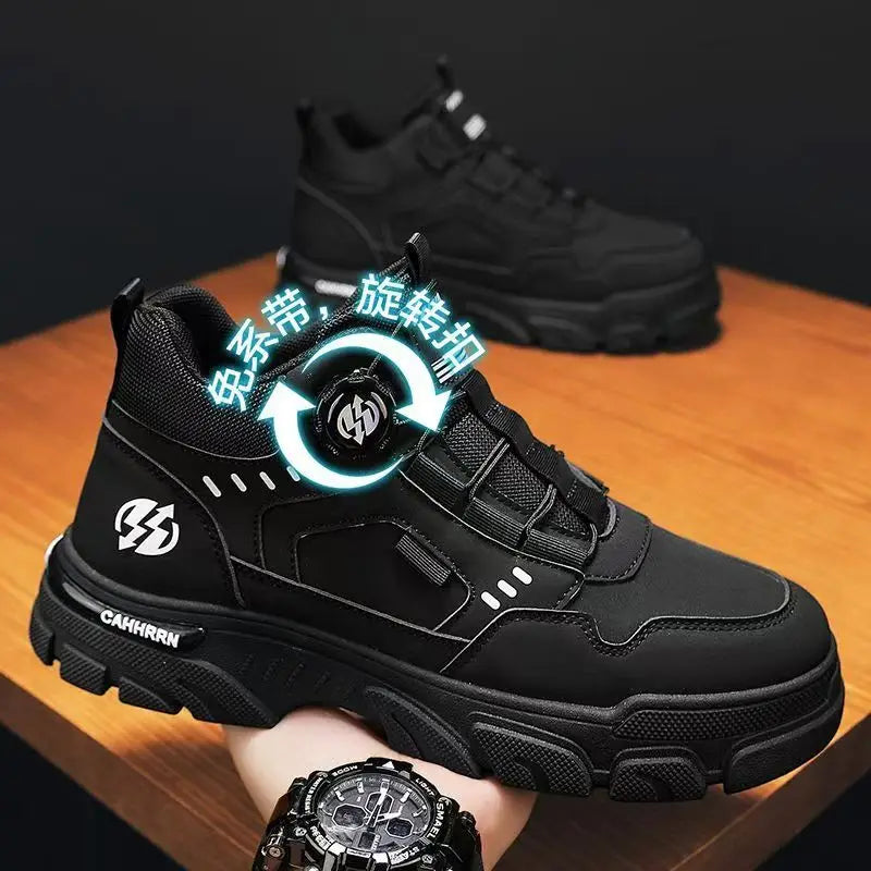LOR MALE Men's Casual Sporty  Boots High-Top Wear-Resistant Anti-Slip Shoes Comfortable Breathable PU Leather round Toe Boots