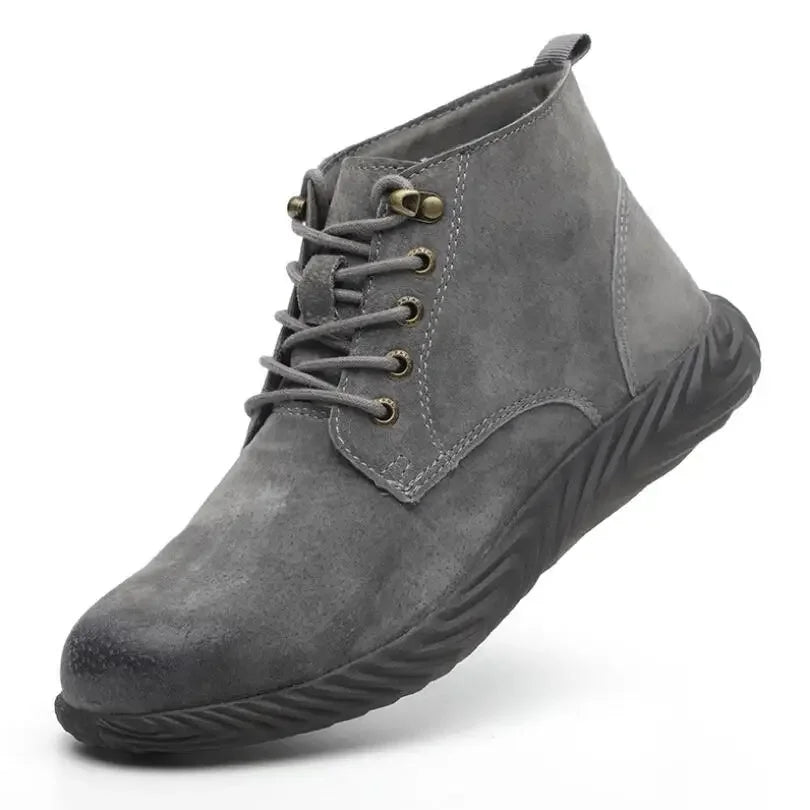 LOR MALE Mens Work Boots 2024 Fashion Outdoor Steel Toe Cow Leather Steel Toe Shoes Men Anti Slip Puncture Proof Safety Shoes Boot Man