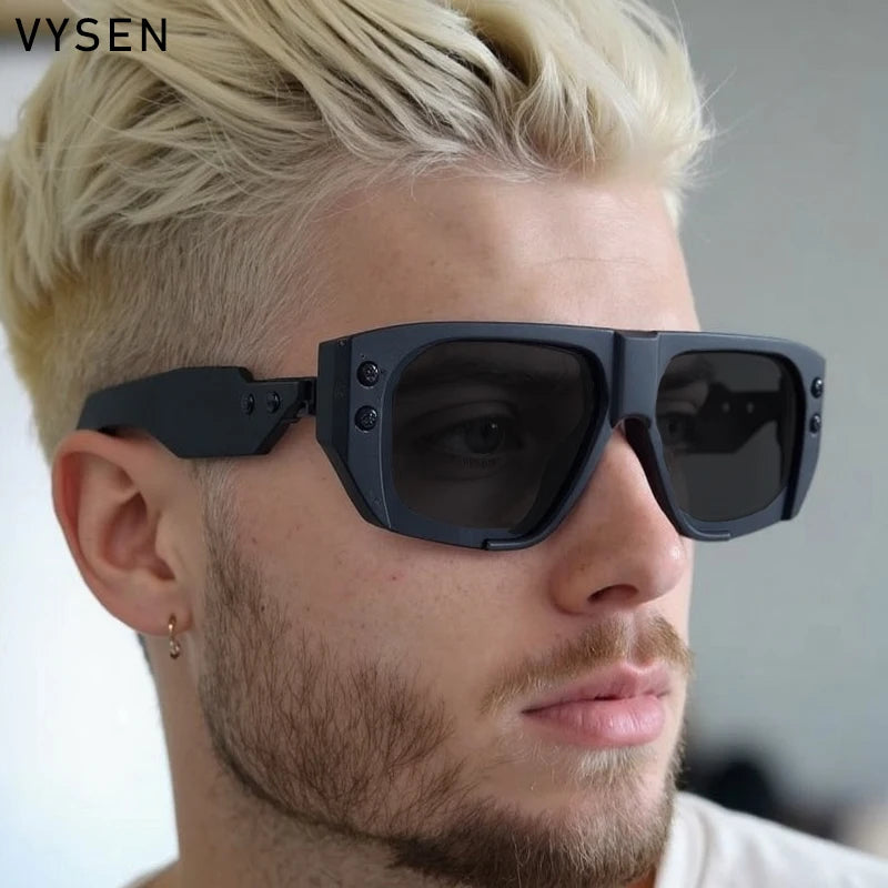 LOR MALE Polarized Steampunk Square Sunglasses Men 2026 Luxury Brand Punk Big Frame Driving Sun Glasses Fashion Eyewear For Male Shades