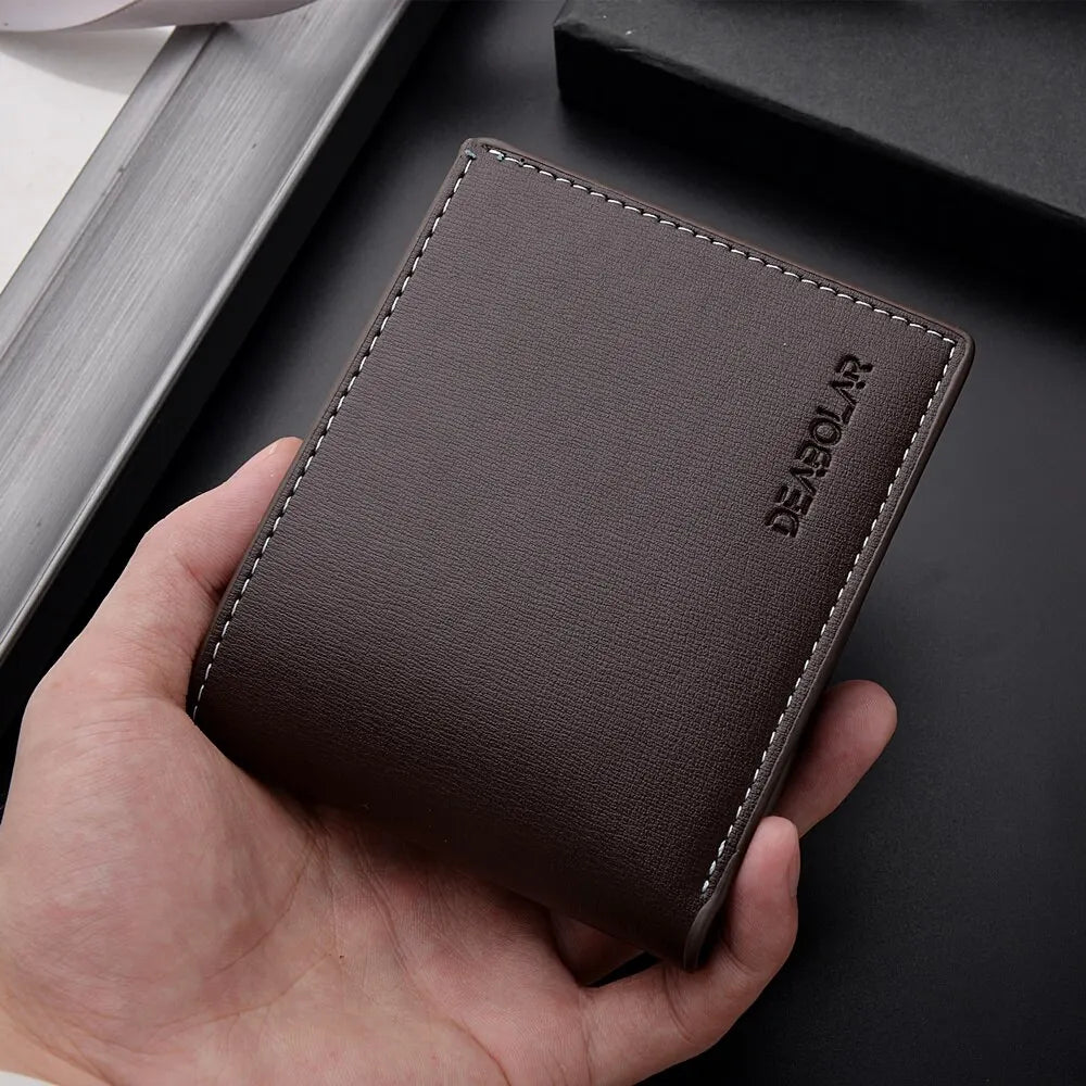 LOR MALE Pu Leather Men Short Wallet Thin Style Folding Young Men Credit