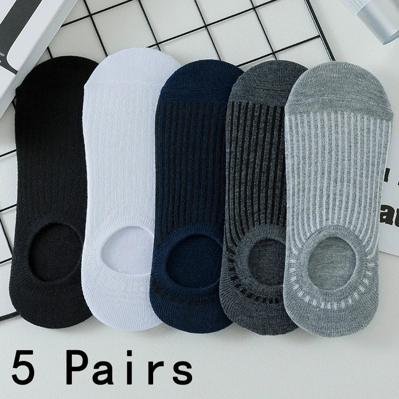 LOR MALE 5pairs Men's Fashion Sports Socks, Striped Cotton Sweat Absorption Breathable Comfortable Ankle Socks