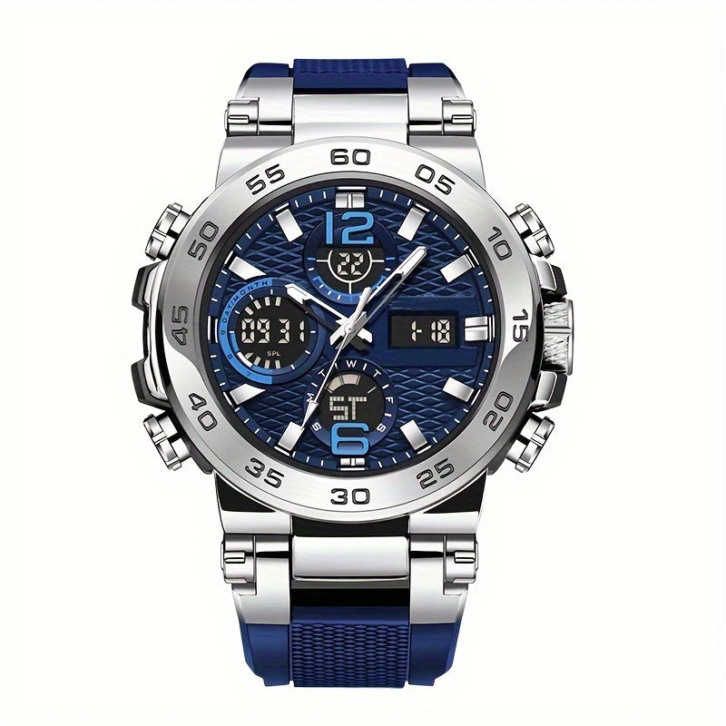 LOR MALE Watches Waterproof Clock Alarm Reloj Hombre LCD Dual Display Wristwatch Quartz