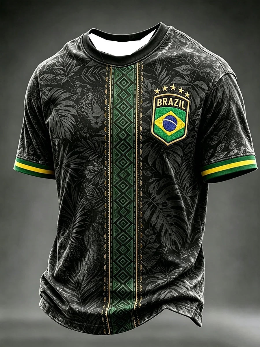 2026 Summer Brazilian Flag 3D Design Football Jersey T-shirt - Suitable for Fans for Outdoor Sports Training - Men's T-shirt