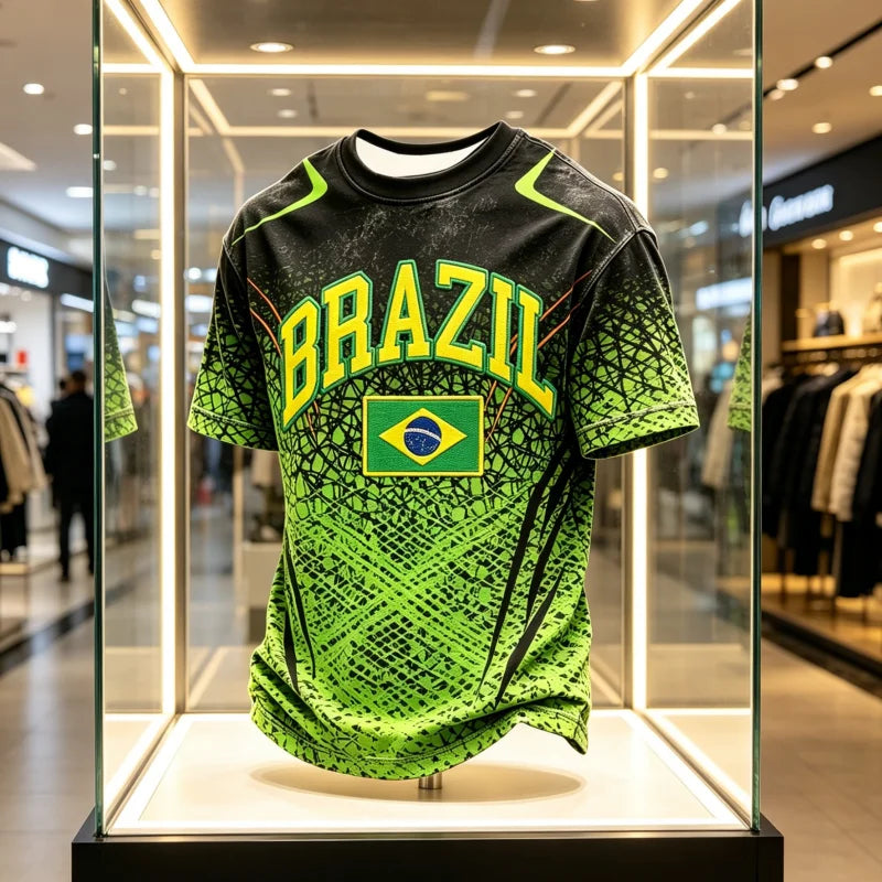 2026 Brazil Themed Fan Printed Football Shirt, Casual and Comfortable Sports Breathable Quick Drying Parent-child T-shirt