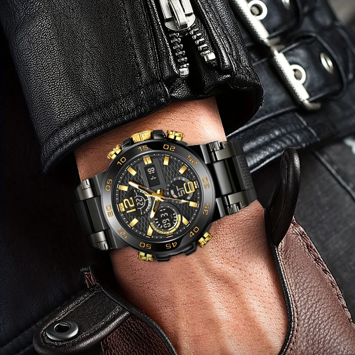 LOR MALE Watches Waterproof Clock Alarm Reloj Hombre LCD Dual Display Wristwatch Quartz