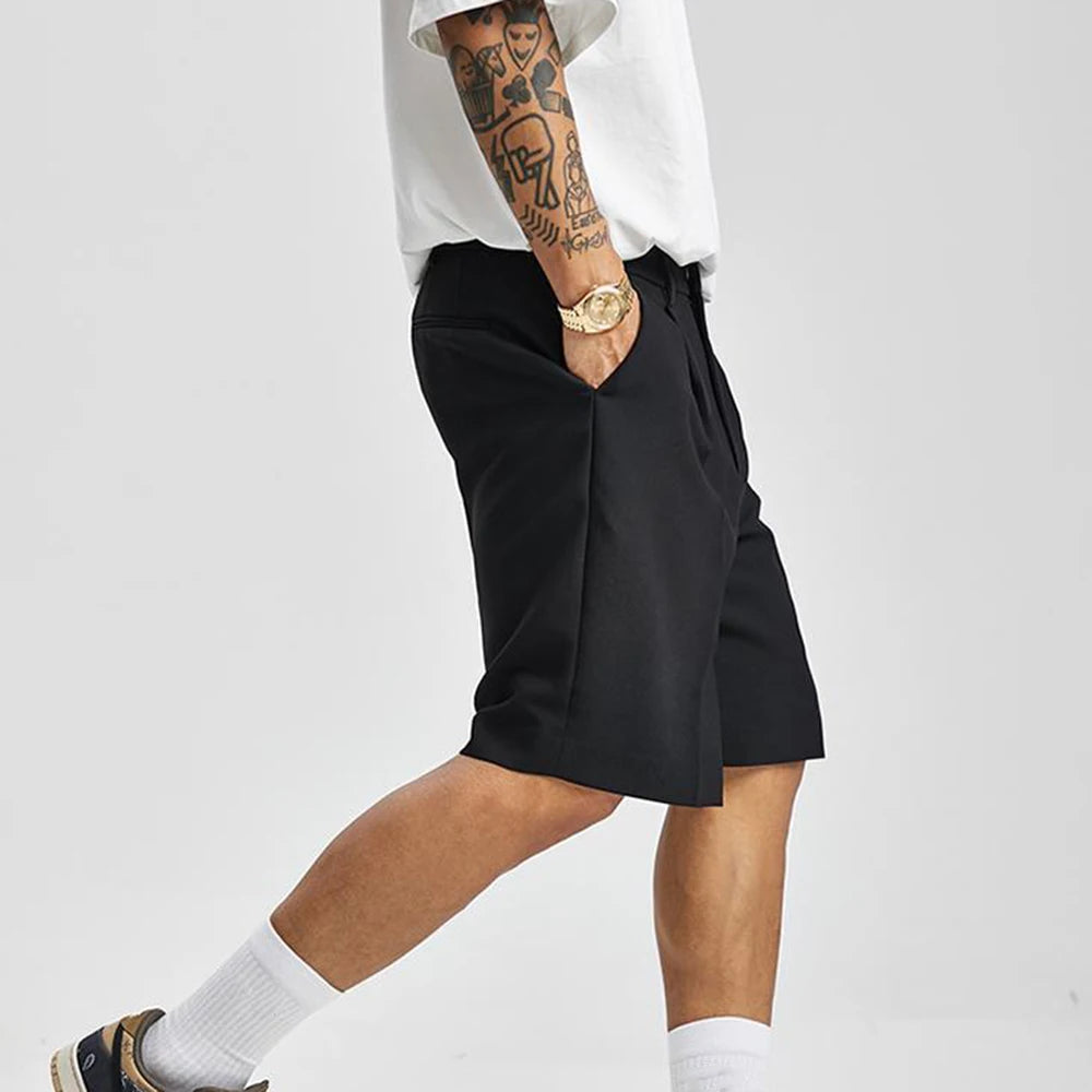 LOR MALE Short Men Straight  Summer Chic Fashion Solid Popular Casual Loose Trend Male Korean Suit Short Knee Length Tousers Streetwear