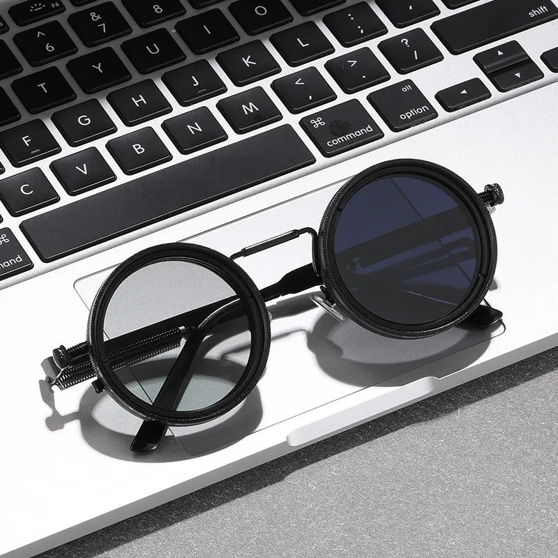 LOR MALE Polarized Round Sunglasses ND9 Adjustable Dimming Sun Glasses Steampunk Men Women Retro Punk Fishing Eyewear Outdoor With Case